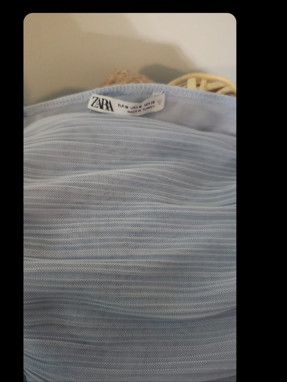 Zara Light Blue Pleated Puff-Sleeve Crop Top Beautiful - Picture 6 of 8